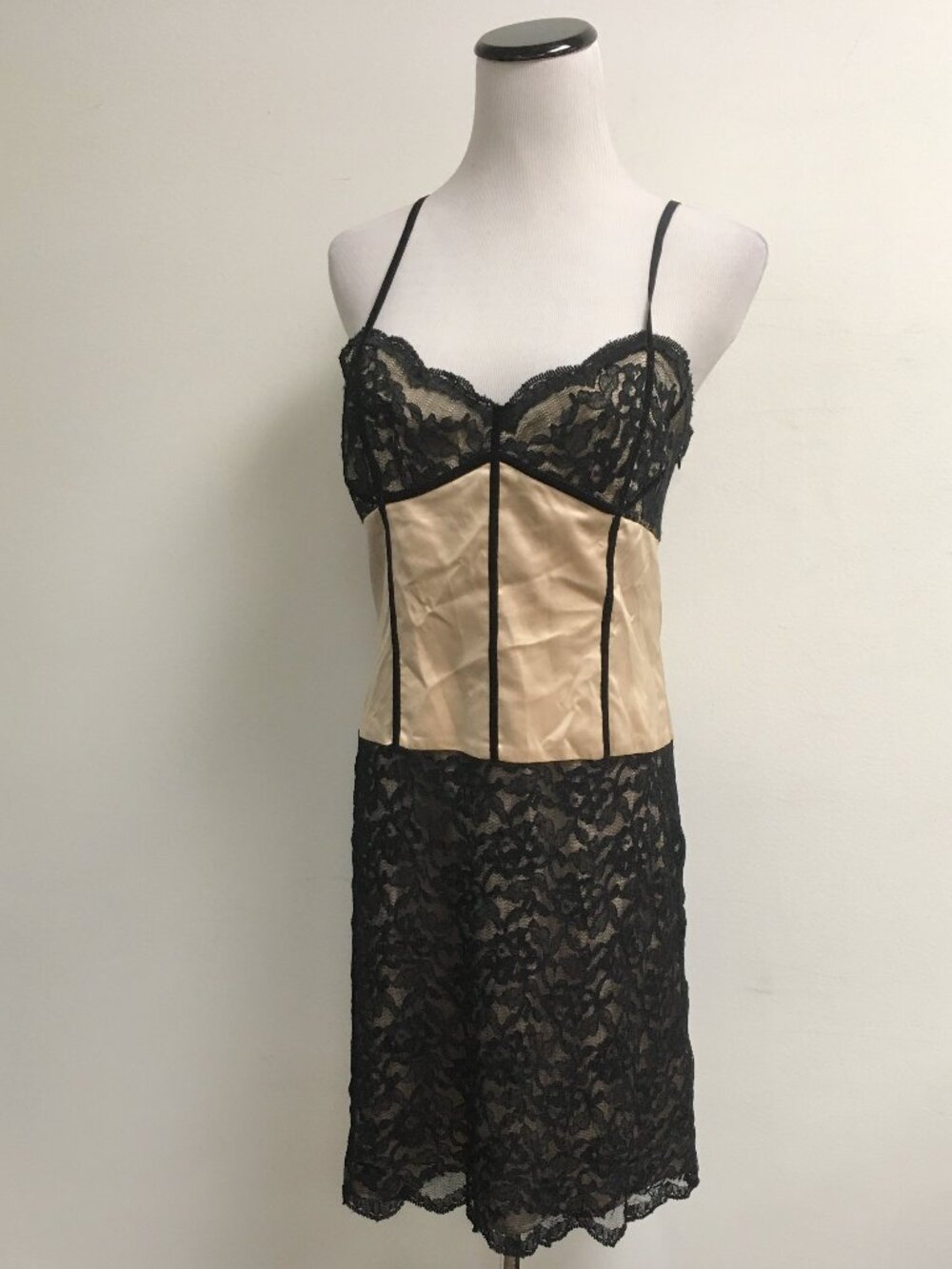 Laundry Shelli Segal cream black lace corset slip dress spaghetti straps 10